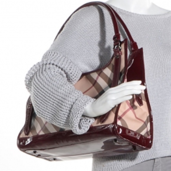 Burberry Patent Trim Supernova Check Ashmore Tote - Picture 1 of 9